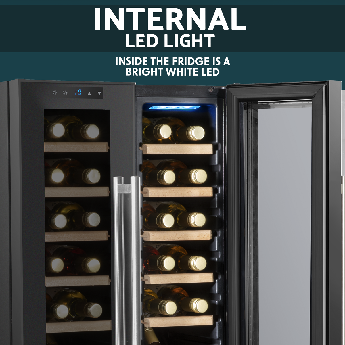 Baridi DH97 24 Bottle Dual Zone Wine Fridge with Digital Touch Screen Controls, Beech Wood Shelves & LED - additional view 10