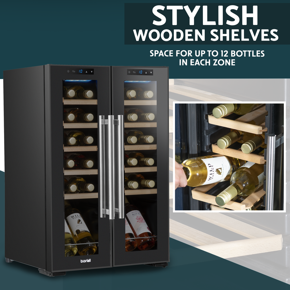 Baridi DH97 24 Bottle Dual Zone Wine Fridge with Digital Touch Screen Controls, Beech Wood Shelves & LED - additional view 18