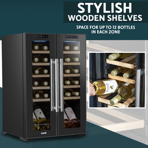 Baridi DH97 24 Bottle Dual Zone Wine Fridge with Digital Touch Screen Controls, Beech Wood Shelves & LED - additional view 18