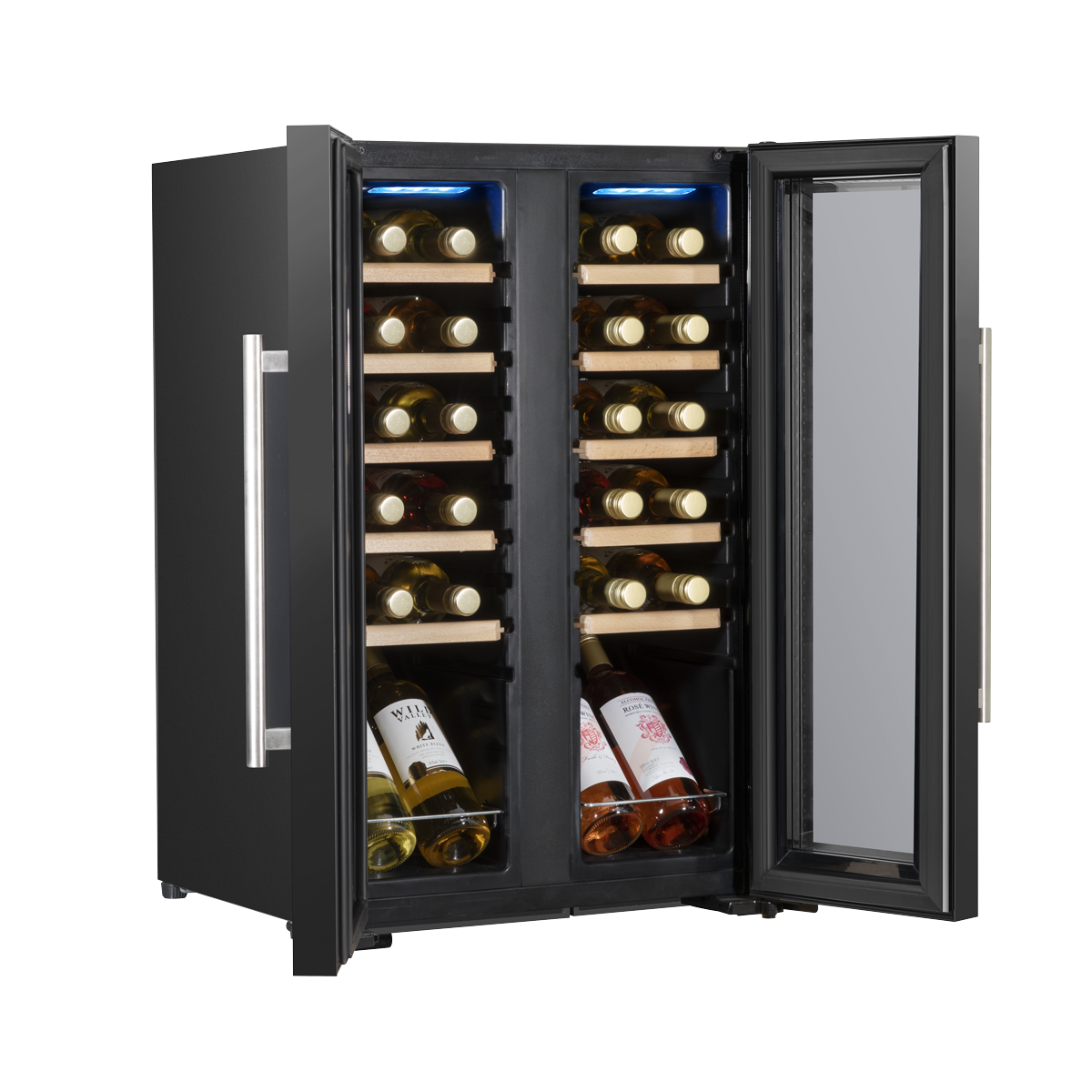 Baridi DH97 24 Bottle Dual Zone Wine Fridge with Digital Touch Screen Controls, Beech Wood Shelves & LED - additional view 4