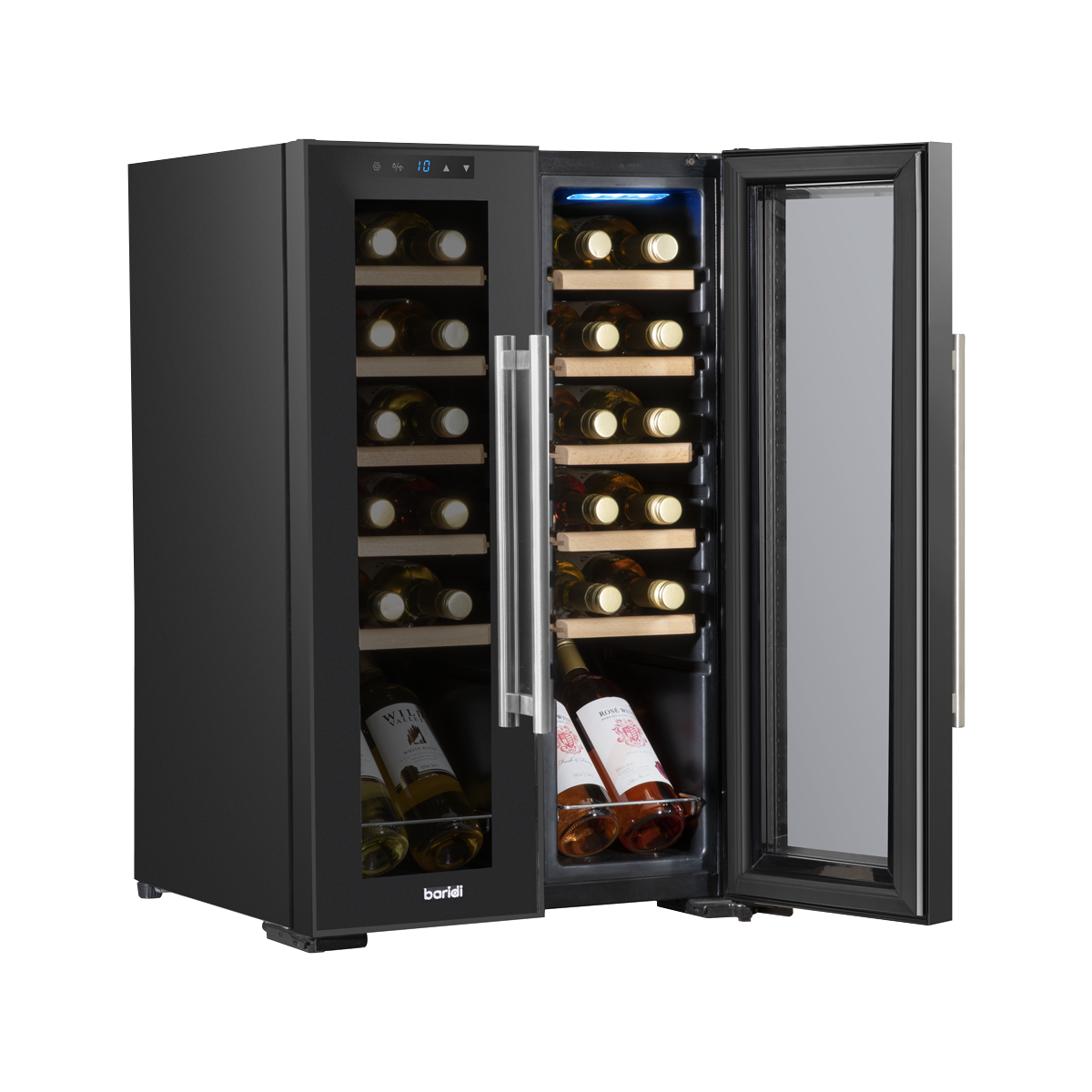 Baridi DH97 24 Bottle Dual Zone Wine Fridge with Digital Touch Screen Controls, Beech Wood Shelves & LED - additional view 3