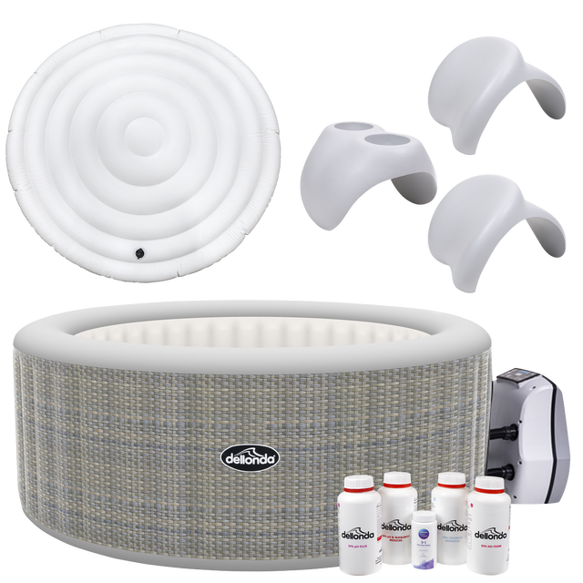 Dellonda DL101 4-6 Person Inflatable Hot Tub/Spa with Smart Pump & Starter Kit - Rattan Effect