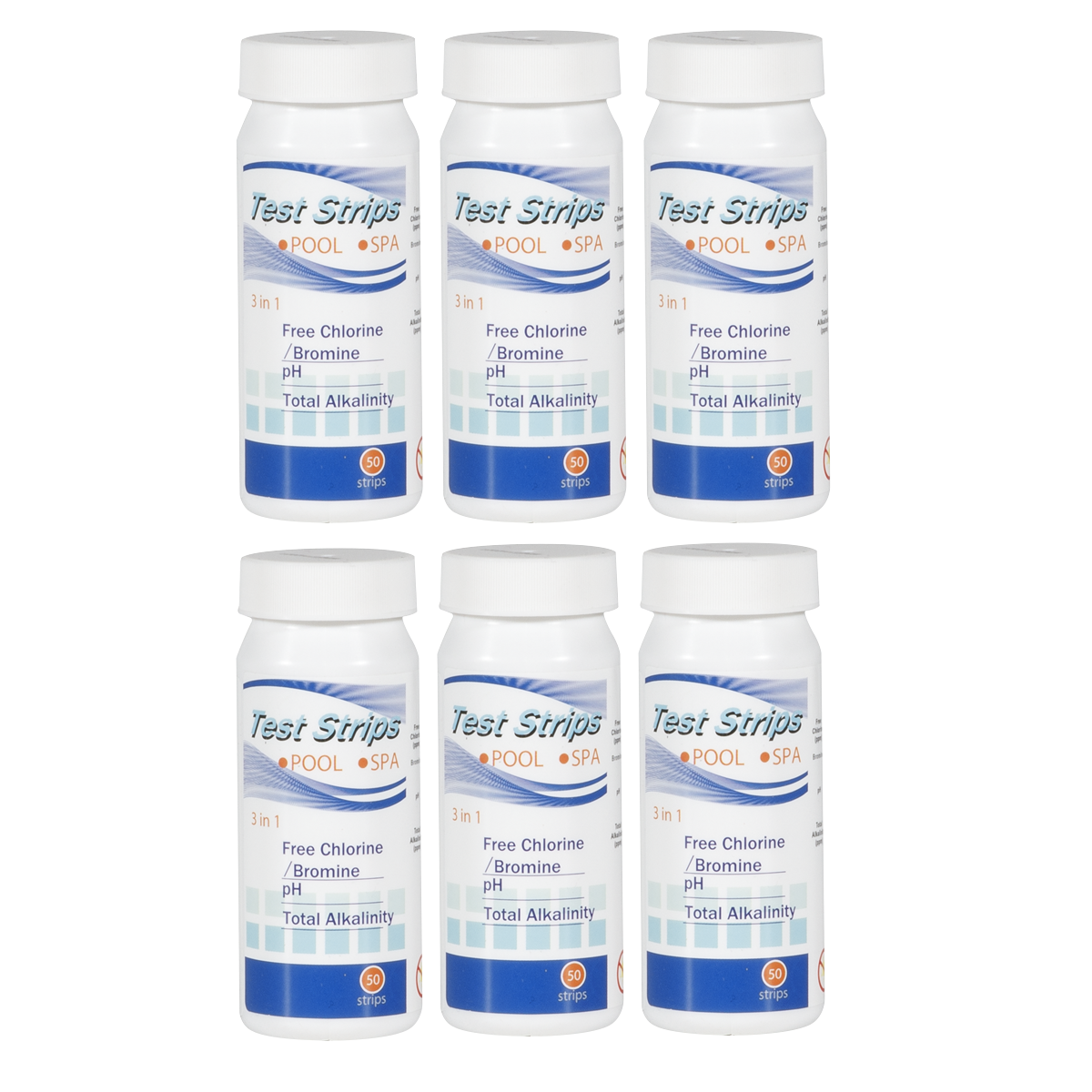 Dellonda DL108 3-in-1 Chlorine, PH & Alkalinity Test Strips x50 Strips - Pack of 6