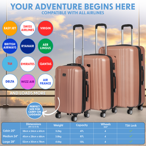 Dellonda DL125 Lightweight ABS Luggage Set with TSA Lock - Rose Gold - additional view 13
