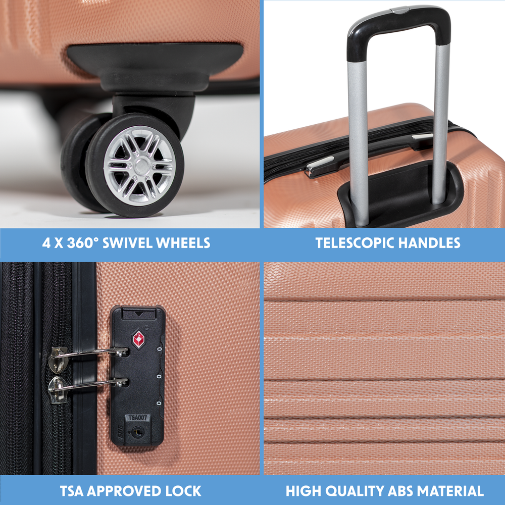 Dellonda DL125 Lightweight ABS Luggage Set with TSA Lock - Rose Gold - additional view 9