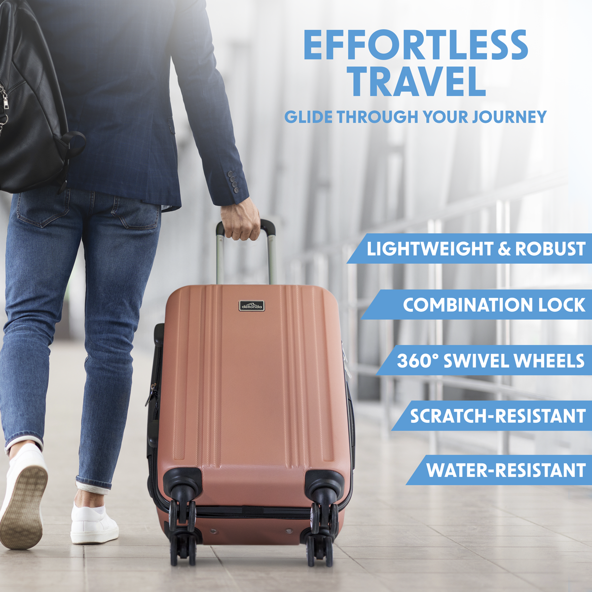 Dellonda DL125 Lightweight ABS Luggage Set with TSA Lock - Rose Gold - additional view 12