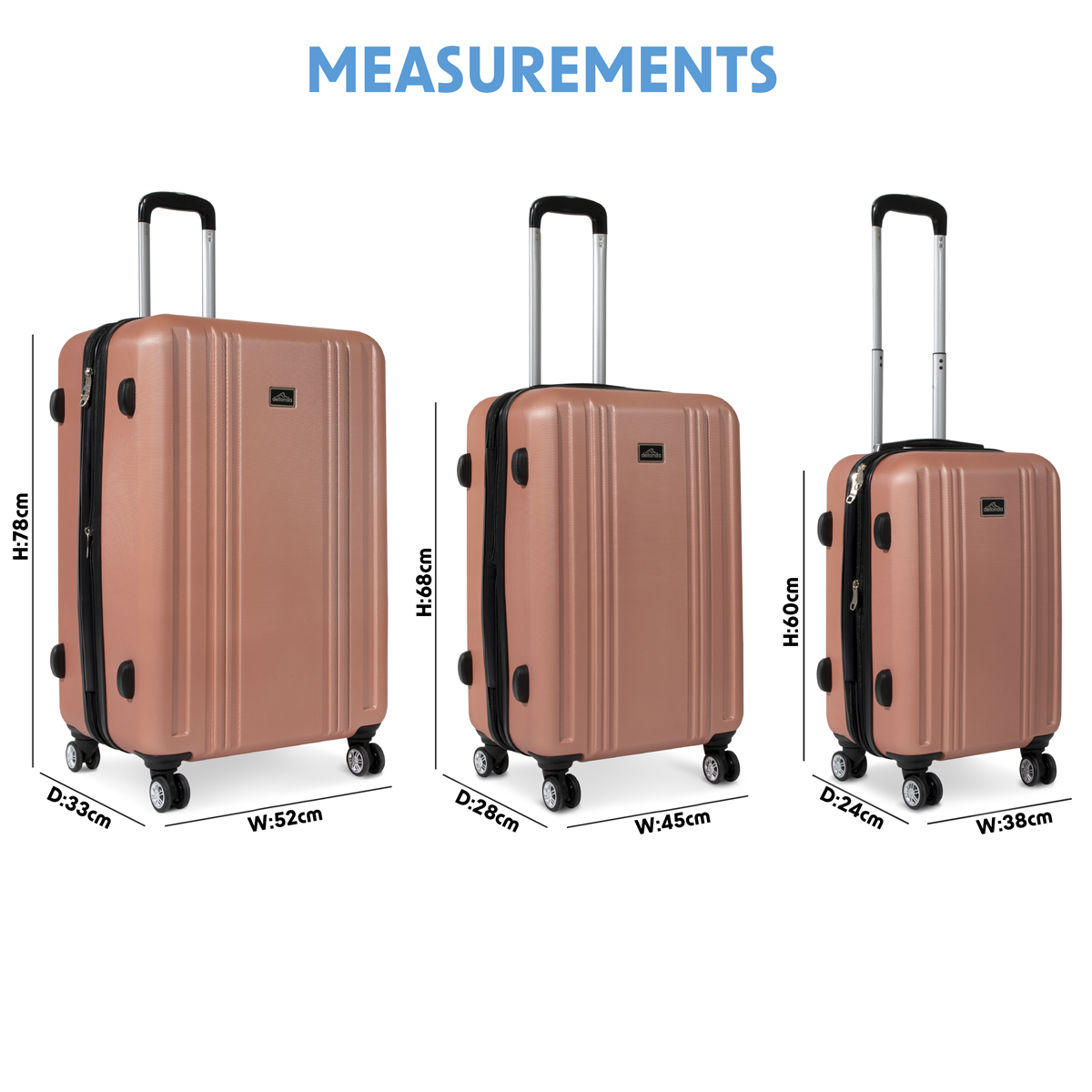Dellonda DL125 Lightweight ABS Luggage Set with TSA Lock - Rose Gold - additional view 8