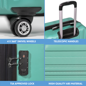 Dellonda DL126 Lightweight ABS Luggage Set with TSA Lock - Teal - additional view 7