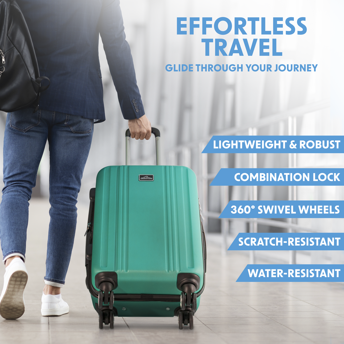 Dellonda DL126 Lightweight ABS Luggage Set with TSA Lock - Teal - additional view 11