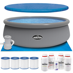 Dellonda DL136 Paddling/Swimming Pool & Pump with Cover, Ground Sheet, Test Strips, Starter Kit and Filters 15ft - Gray