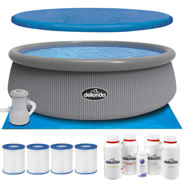 Dellonda DL136 Paddling/Swimming Pool & Pump with Cover, Ground Sheet, Test Strips, Starter Kit and Filters 15ft - Gray