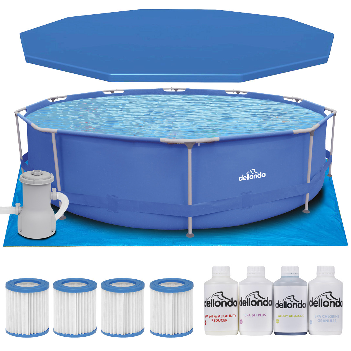 Dellonda DL138 Steel Frame Round Swimming Pool & Filter Pump with Cover, Ground Sheet, Test Strips & - additional view 2