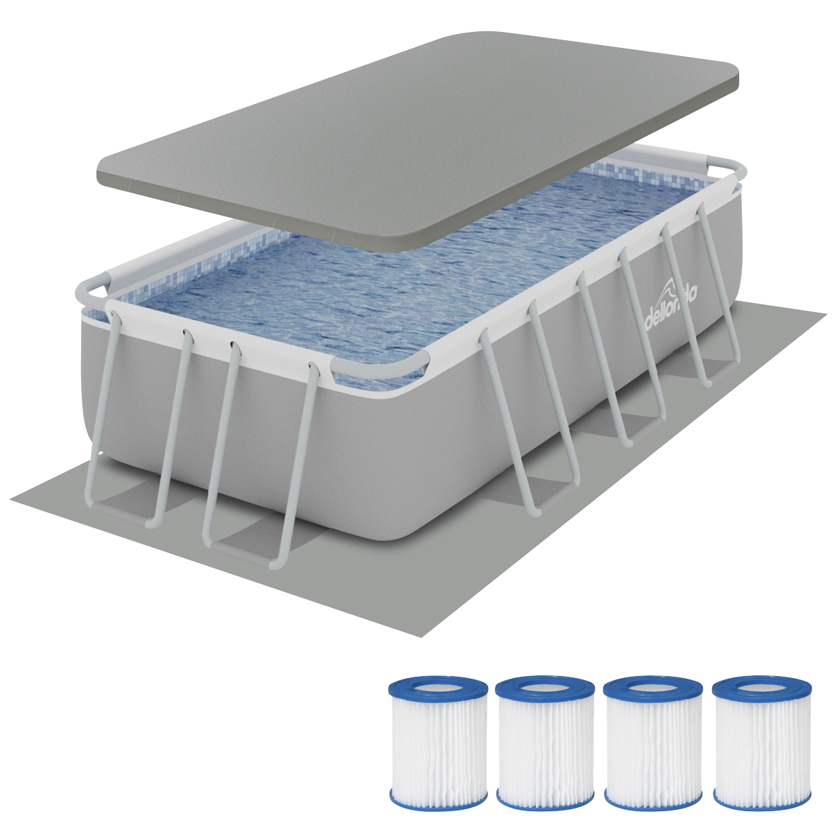 Dellonda DL139 Deluxe Steel Frame Swimming Pool with Filter Pump 13ft, Top Cover, Ground Sheet & Additional Filters