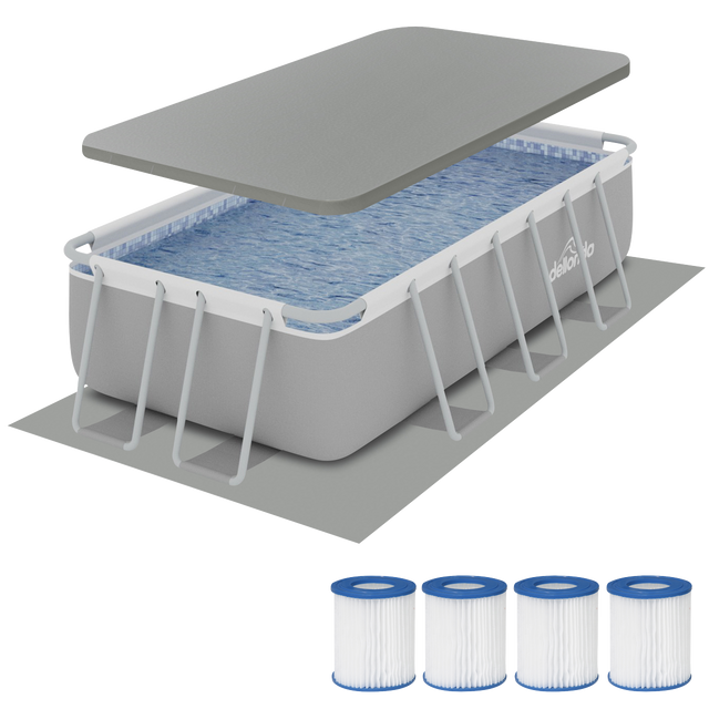 Dellonda DL139 Deluxe Steel Frame Swimming Pool with Filter Pump 13ft, Top Cover, Ground Sheet & Additional Filters