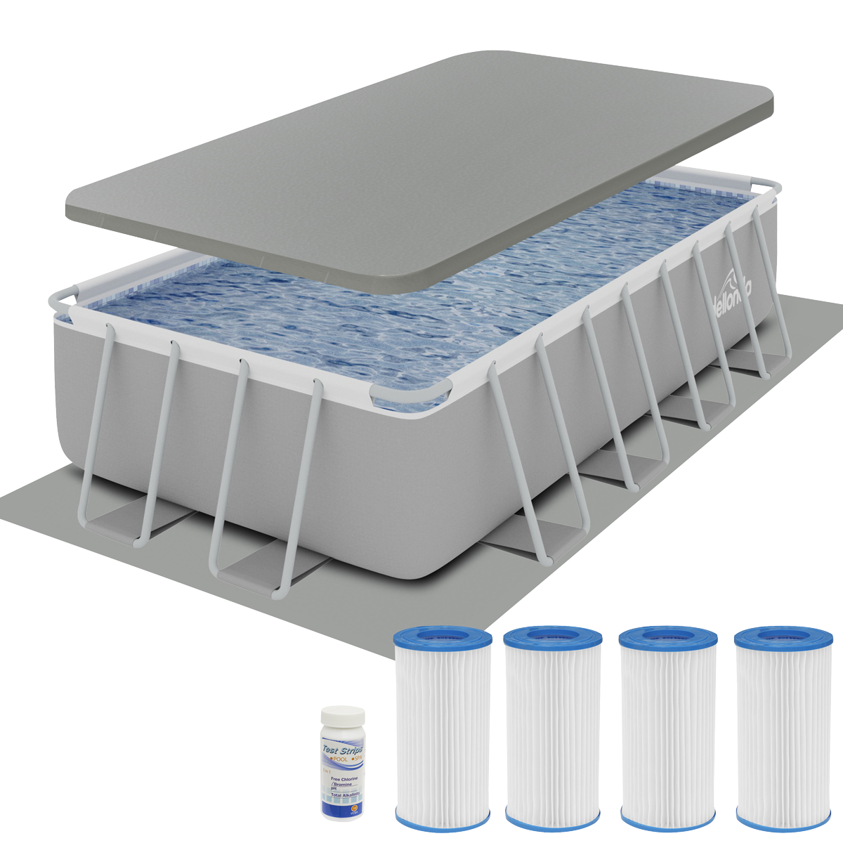 Dellonda DL140 Deluxe Steel Frame Swimming Pool with Filter Pump 18ft, Top Cover, Ground Sheet & Additional Filters