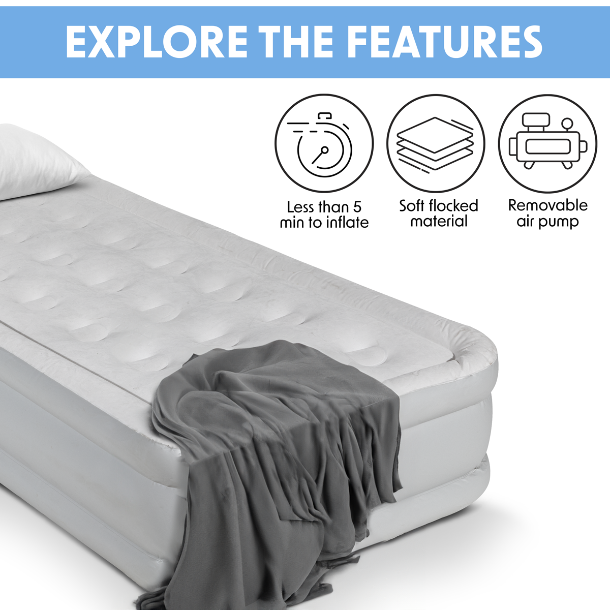 Dellonda DL144 Raised Air Bed with Removable Electric Pump & Storage Bag - Single - additional view 6