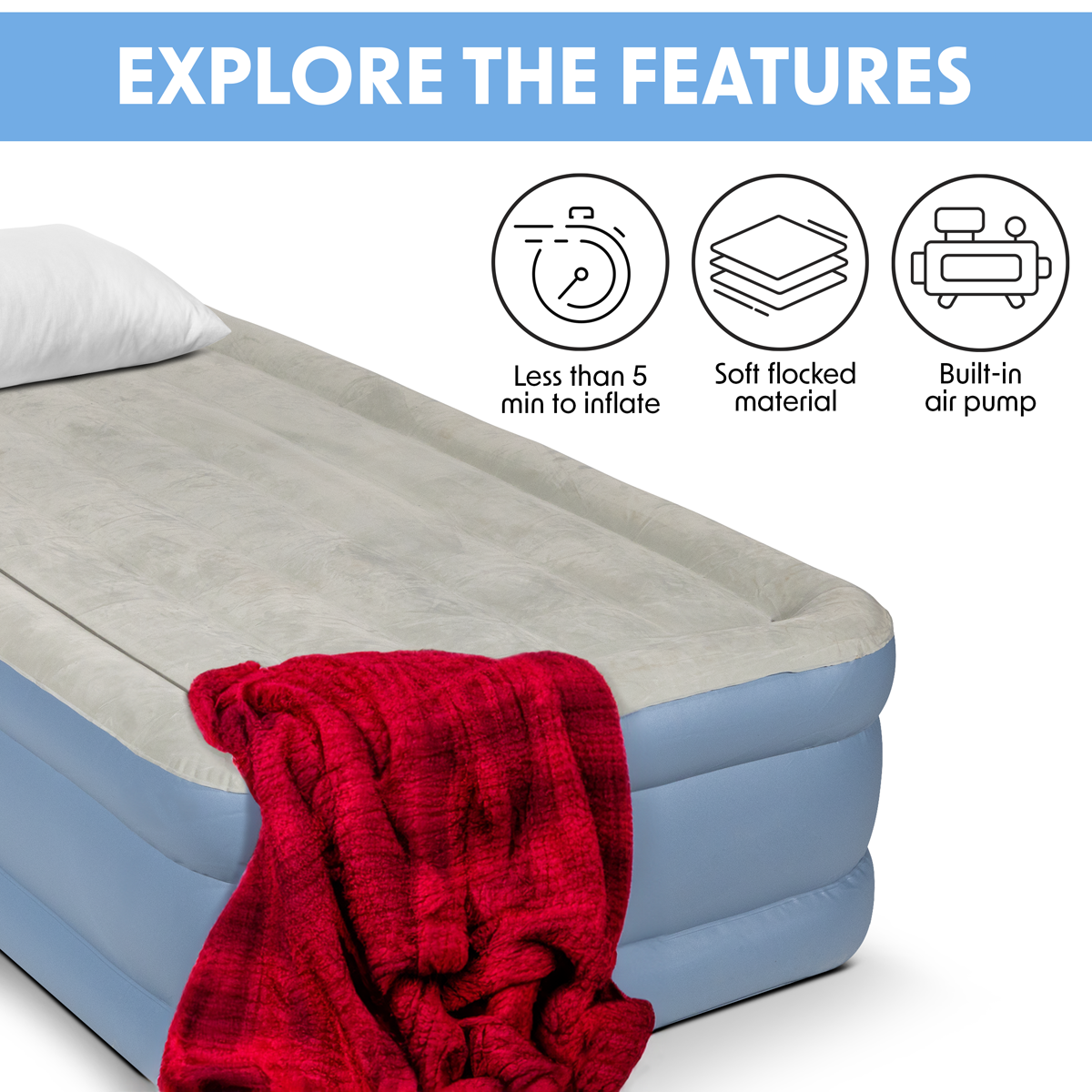 Dellonda DL146 Raised Air Bed with Built-in Electric Pump & Storage Bag - Single - additional view 9