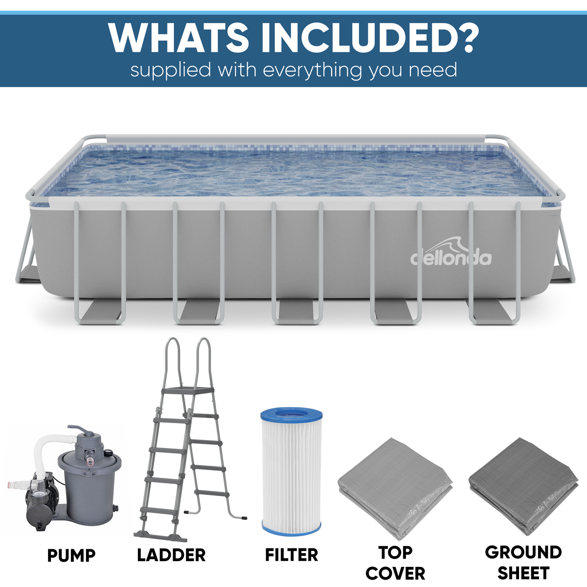 Dellonda DL150 Deluxe Steel Frame Rectangular Swimming Pool with Step Ladder & Filter Pump 21ft - additional view 14