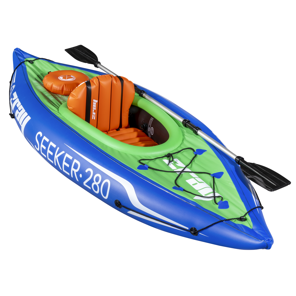 Dellonda DL154 Inflatable One-Person Kayak/Canoe Set with Pump, Carry Bag & Aluminium Oar - Blue/Green