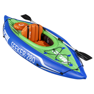 Dellonda DL154 Inflatable One-Person Kayak/Canoe Set with Pump, Carry Bag & Aluminium Oar - Blue/Green