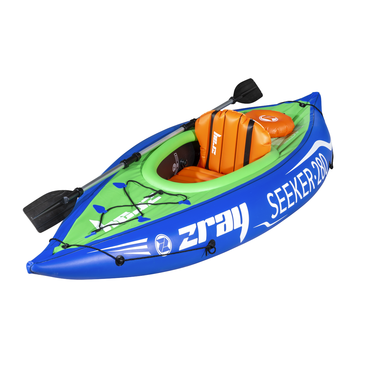 Dellonda DL154 Inflatable One-Person Kayak/Canoe Set with Pump, Carry Bag & Aluminium Oar - Blue/Green - additional view 2