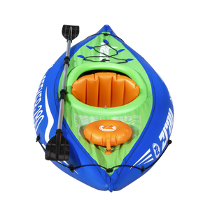 Dellonda DL154 Inflatable One-Person Kayak/Canoe Set with Pump, Carry Bag & Aluminium Oar - Blue/Green - additional view 4