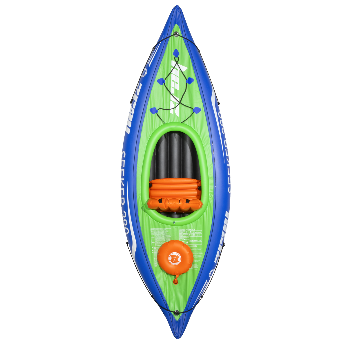 Dellonda DL154 Inflatable One-Person Kayak/Canoe Set with Pump, Carry Bag & Aluminium Oar - Blue/Green - additional view 6