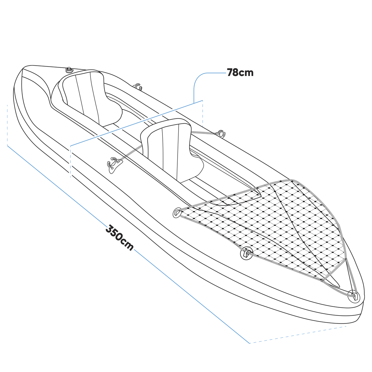 Dellonda DL155 Inflatable 2-Person Kayak/Canoe Set with Pump, Carry Bag & 2 Oars - Blue/Yellow/White - additional view 6