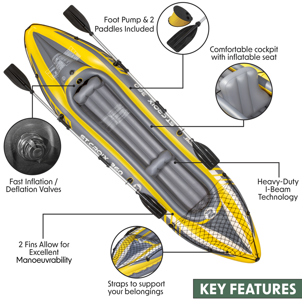 Dellonda DL155 Inflatable 2-Person Kayak/Canoe Set with Pump, Carry Bag & 2 Oars - Blue/Yellow/White - additional view 5