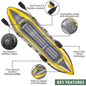 Dellonda DL155 Inflatable 2-Person Kayak/Canoe Set with Pump, Carry Bag & 2 Oars - Blue/Yellow/White - additional view 5