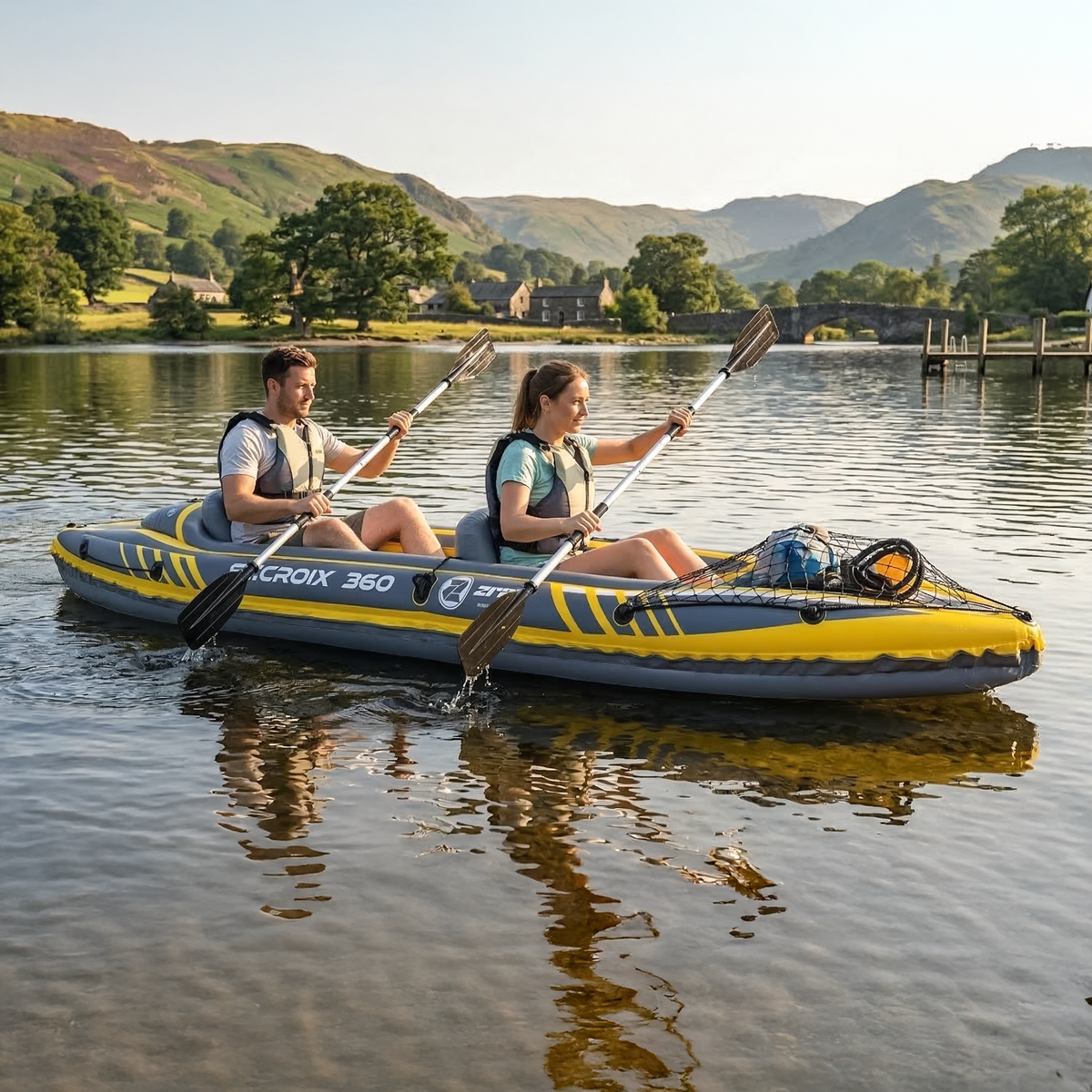 Dellonda DL155 Inflatable 2-Person Kayak/Canoe Set with Pump, Carry Bag & 2 Oars - Blue/Yellow/White - additional view 2