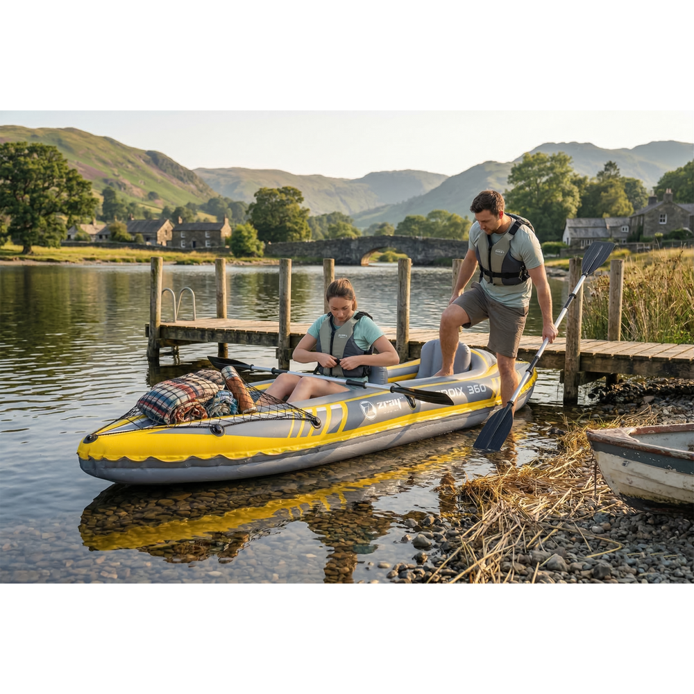 Dellonda DL155 Inflatable 2-Person Kayak/Canoe Set with Pump, Carry Bag & 2 Oars - Blue/Yellow/White - additional view 4