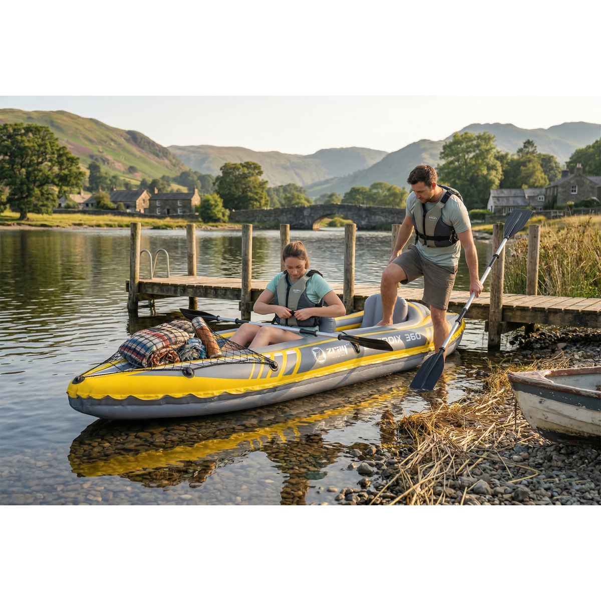Dellonda DL155 Inflatable 2-Person Kayak/Canoe Set with Pump, Carry Bag & 2 Oars - Blue/Yellow/White - additional view 4