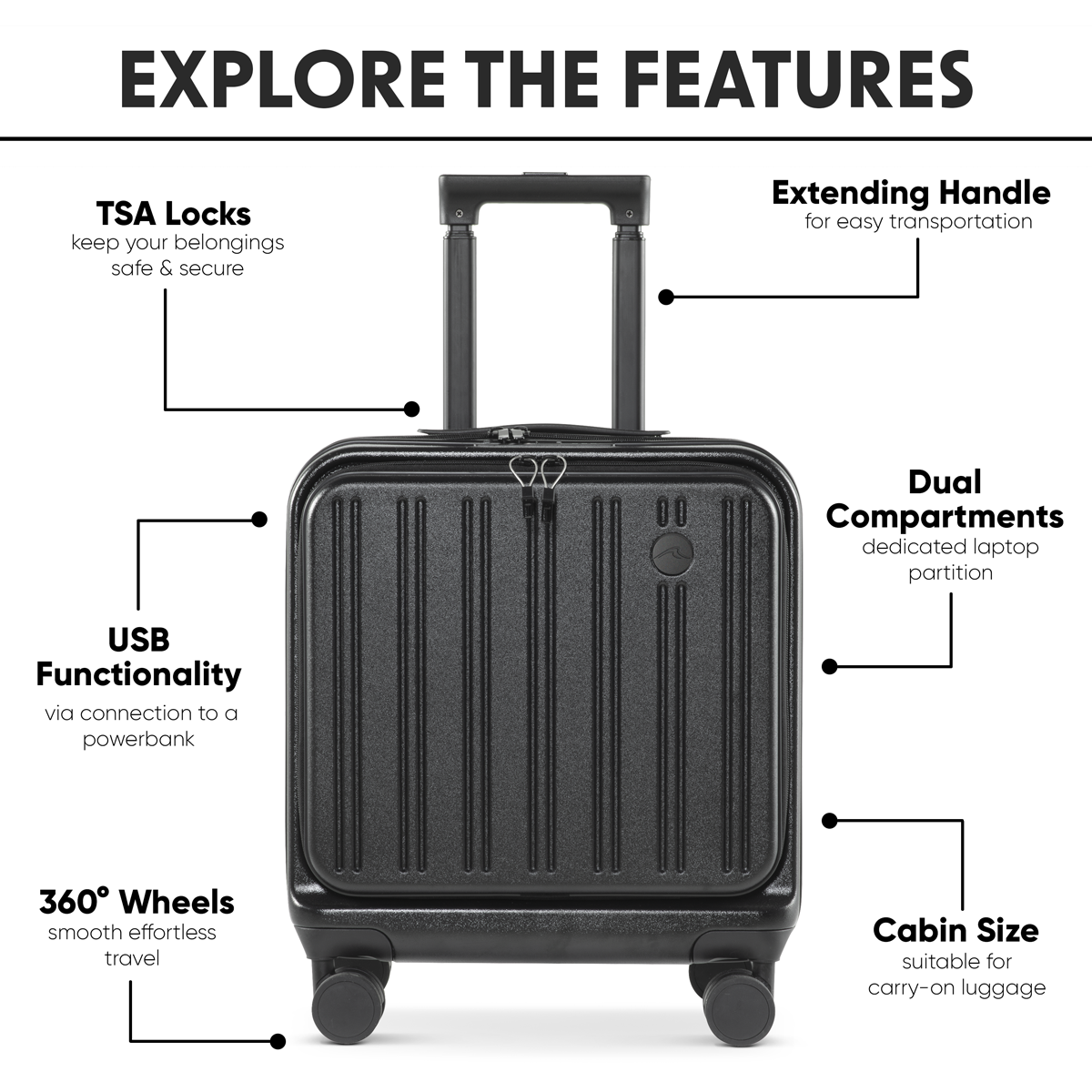 Dellonda DL156 Cabin Size Luggage with Laptop Compartments & Dual TSA Lock 18" - additional view 15
