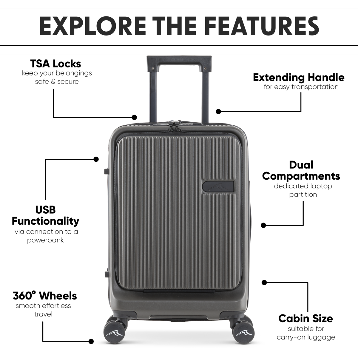 Dellonda DL157 Cabin Size Luggage with Laptop Compartments & Dual TSA Lock 20" - additional view 15