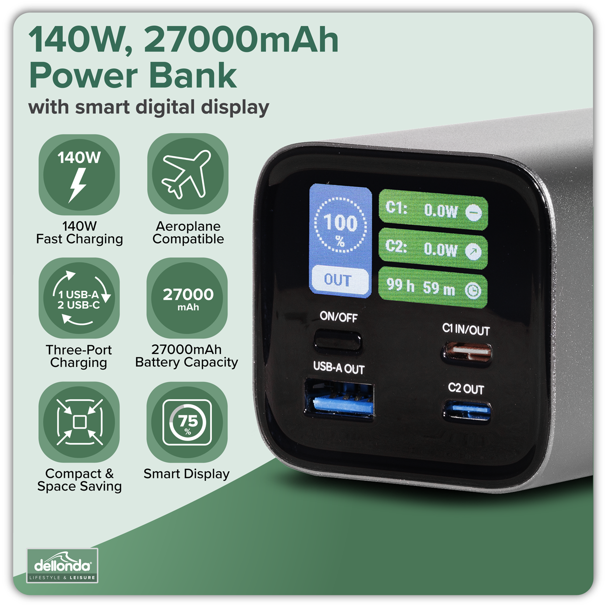 Dellonda DL168 Portable Power Bank 140W 27000mAh - additional view 6