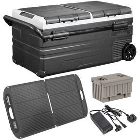 Dellonda DL175 Portable Fridge Freezer/Cool Box 95L with 11.1V Portable Battery, AC/DC 230V Adaptor & 110W Solar Panel