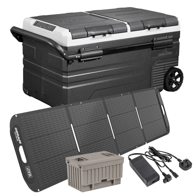 Dellonda DL176 Portable Fridge Freezer/Cool Box 75L with 11.1V Portable Battery, AC/DC 230V Adaptor & 220W Solar Panel