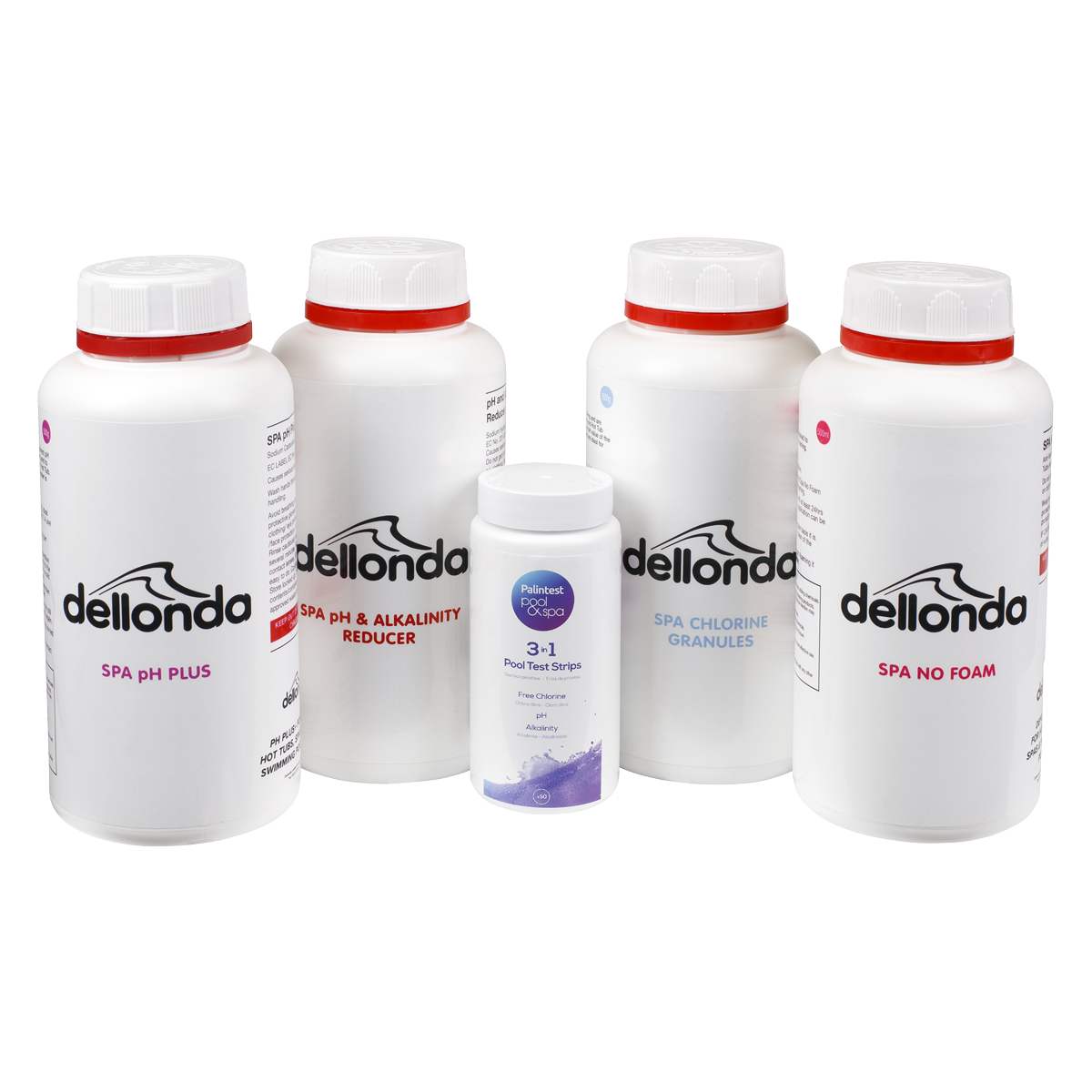 Dellonda DL62 Hot Tub/Spa Starter Kit - Chlorine, pH Increaser, Dry Acid, Foam Down & Test Strips
