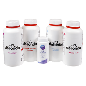 Dellonda DL62 Hot Tub/Spa Starter Kit - Chlorine, pH Increaser, Dry Acid, Foam Down & Test Strips