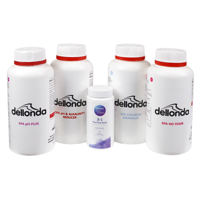 Dellonda DL62 Hot Tub/Spa Starter Kit - Chlorine, pH Increaser, Dry Acid, Foam Down & Test Strips