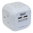 Sealey EL144USB 1.4m Extension Cable Cube 4 x 230V & 2 x USB - White