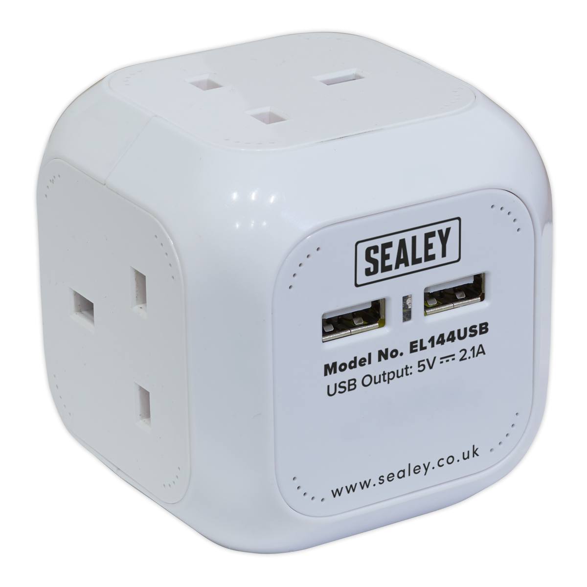 Sealey EL144USB 1.4m Extension Cable Cube 4 x 230V & 2 x USB - White