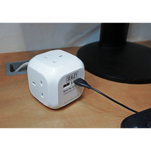 Sealey EL144USB 1.4m Extension Cable Cube 4 x 230V & 2 x USB - White - additional view 2