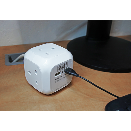 Sealey EL144USB 1.4m Extension Cable Cube 4 x 230V & 2 x USB - White - additional view 2