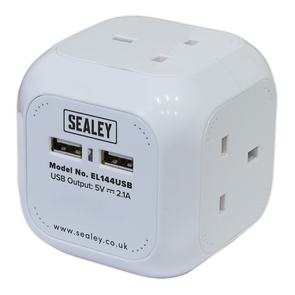 Sealey EL144USB 1.4m Extension Cable Cube 4 x 230V & 2 x USB - White - additional view 4