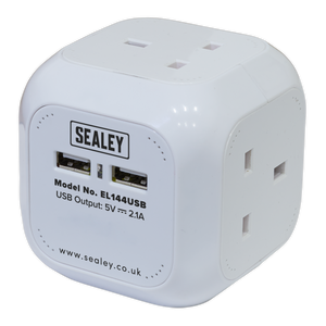 Sealey EL144USB 1.4m Extension Cable Cube 4 x 230V & 2 x USB - White - additional view 4