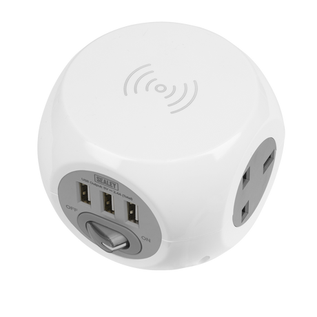 Sealey EL144WC 1.4m Extension Cable Cube & Wireless Charging Pad 3 x 230V & 3 x USB