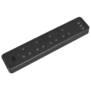 Sealey EL34USBB 2.6m Extension Lead with USB Ports - Black