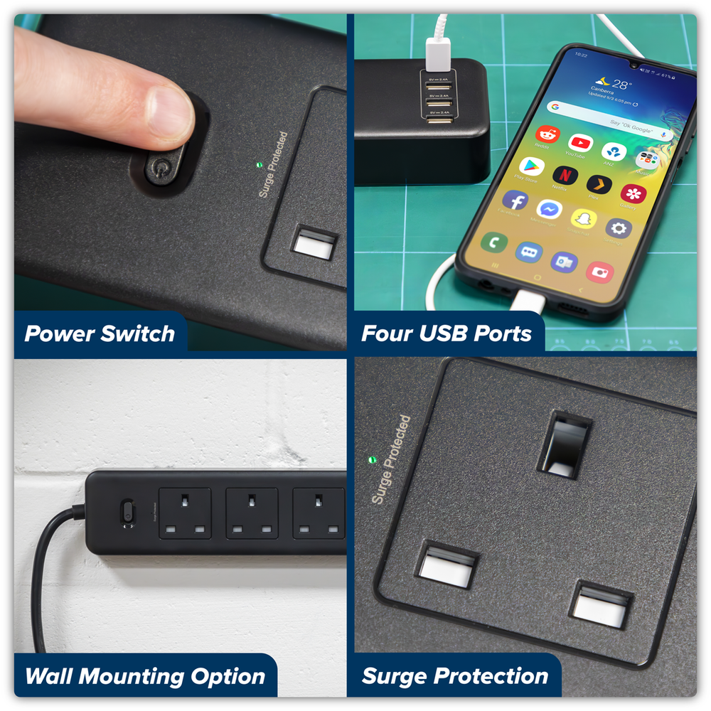 Sealey EL34USBB 2.6m Extension Lead with USB Ports - Black - additional view 3